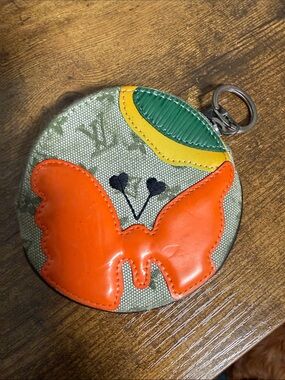 Louis Vuitton Green Monogram Round Pouch with Orange Butterfly